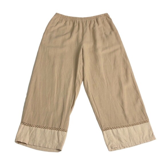 Sport Savvy Pants Womens Medium Beige Linen Rayon Pull On Crop Eyelet Boho Beach - Picture 1 of 14
